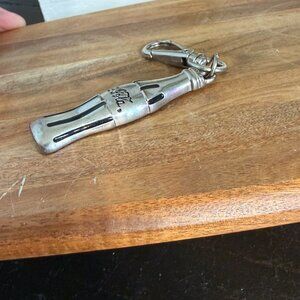 Vintage Metal  Coca-Cola Coke Bottle Soda Pop Silver Metal Keychain Pewter